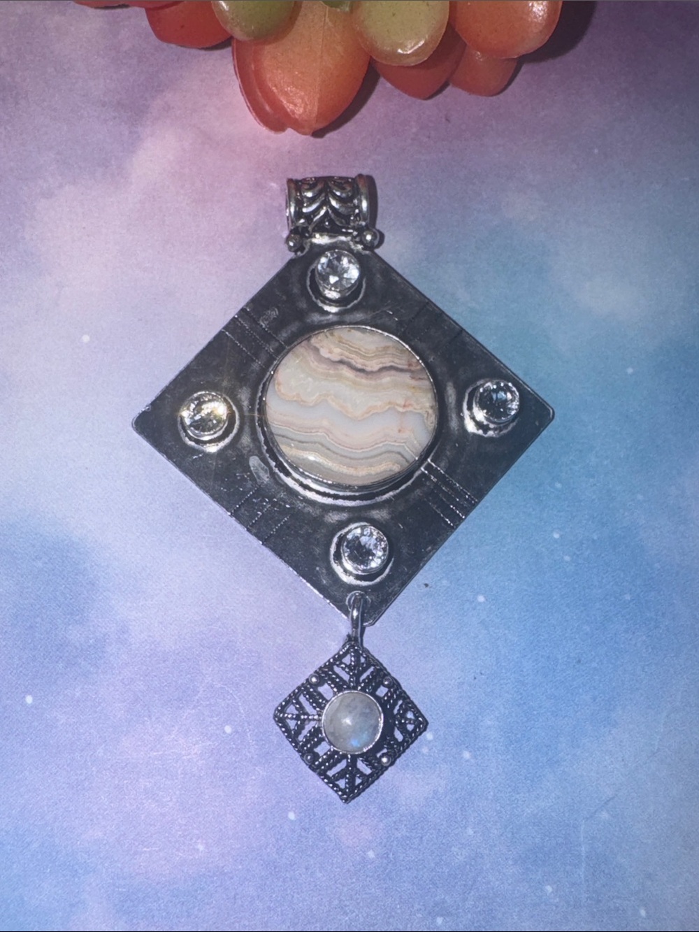 Ocean Agate & Topaz Pendant